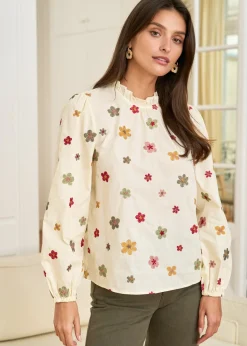 Motus Boutique Chemises & Blouses^Blouse Iris FleuriFondbeige-BlouseIris
