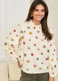 Motus Boutique Chemises & Blouses^Blouse Iris FleuriFondbeige-BlouseIris