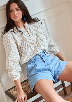 Motus Boutique Chemises & Blouses^Blouse Paula FleuriBleuEcru-BlousePaula