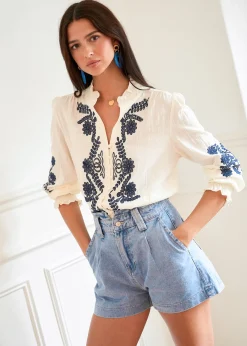 Motus Boutique Chemises & Blouses^Blouse Roma EcruMarine-BlouseRoma
