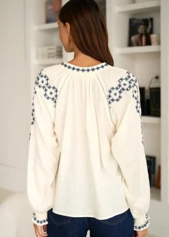 Motus Boutique Chemises & Blouses^Blouse Romane EcruMarine-BlouseRomane