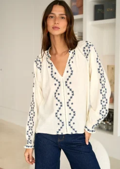 Motus Boutique Chemises & Blouses^Blouse Romane EcruMarine-BlouseRomane