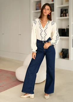 Motus Boutique Chemises & Blouses^Blouse Romane EcruMarine-BlouseRomane
