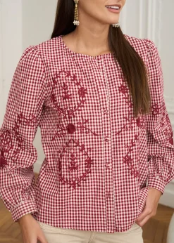 Motus Boutique Chemises & Blouses^Blouse Ysaline VichyBordeaux-BlouseYsaline