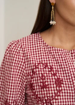 Motus Boutique Chemises & Blouses^Blouse Ysaline VichyBordeaux-BlouseYsaline