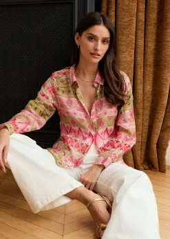 Motus Boutique Chemises & Blouses^Chemise Denise MotifRoseKaki-ChemiseDenise