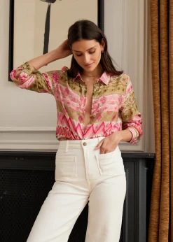 Motus Boutique Chemises & Blouses^Chemise Denise MotifRoseKaki-ChemiseDenise
