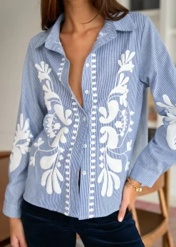 Motus Boutique Chemises & Blouses^Chemise June BleuRayéBlanc-ChemiseJune