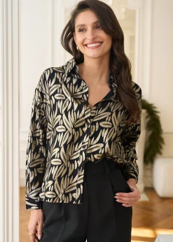 Motus Boutique Chemises & Blouses^Chemise Katia ImpriméDoréFondNoir-ChemiseKatia