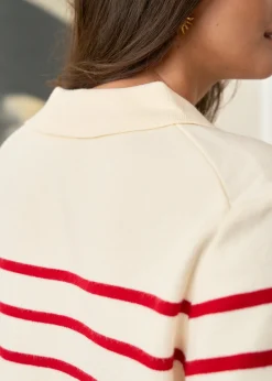 Motus Boutique Mailles^Gilet Gaetane RayéEcruRouge-GiletGaetane