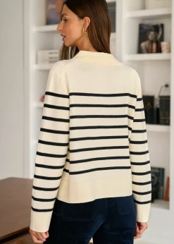 Motus Boutique Mailles^Gilet Gaetane RayéEcruNoir-GiletGaetane