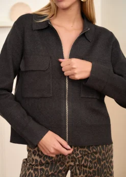 Motus Boutique Mailles^Gilet Gaetane GrisFoncé-GiletGaetane