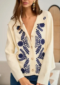 Motus Boutique Mailles^Gilet Livia BeigeMarine-GiletLivia