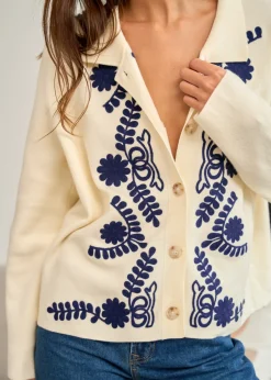 Motus Boutique Mailles^Gilet Livia BeigeMarine-GiletLivia