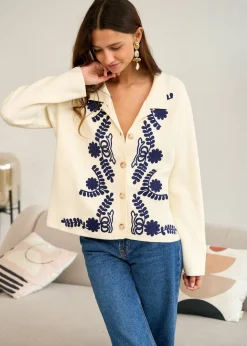 Motus Boutique Mailles^Gilet Livia BeigeMarine-GiletLivia
