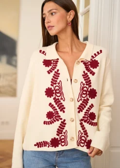 Motus Boutique Mailles^Gilet Livia EcruBordeaux-GilietLivia