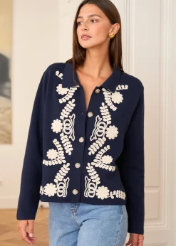 Motus Boutique Mailles^Gilet Livia MarineEcru-GilietLivia