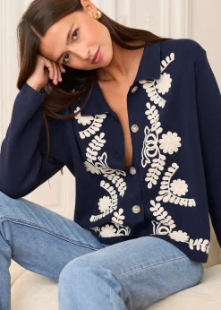 Motus Boutique Mailles^Gilet Livia MarineEcru-GilietLivia