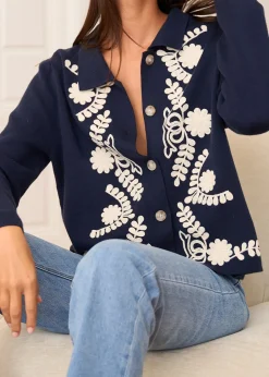 Motus Boutique Mailles^Gilet Livia MarineEcru-GilietLivia