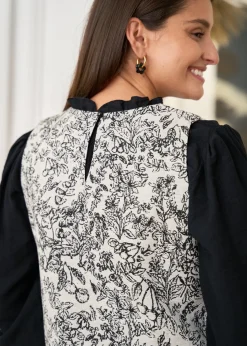 Motus Boutique Robes^Robe Sylvie MotifsNoirEcru-RobeSylvie