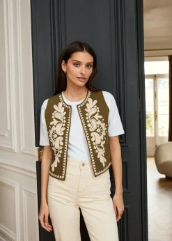 Motus Boutique Vestes & Manteaux^Veste Saphia KakiEcru-GiletSaphia