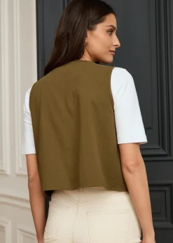 Motus Boutique Vestes & Manteaux^Veste Saphia KakiEcru-GiletSaphia