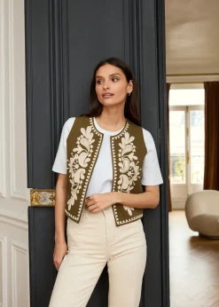 Motus Boutique Vestes & Manteaux^Veste Saphia KakiEcru-GiletSaphia