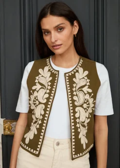 Motus Boutique Vestes & Manteaux^Veste Saphia KakiEcru-GiletSaphia